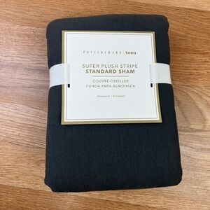 Pottery Barn Teen Super Plush Stripe Standard Pillow Sham in Charcoal NEW